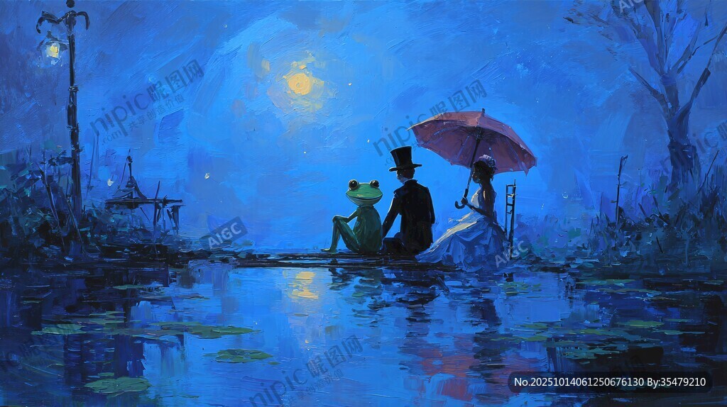 雨夜青蛙與紳士淑女共賞景