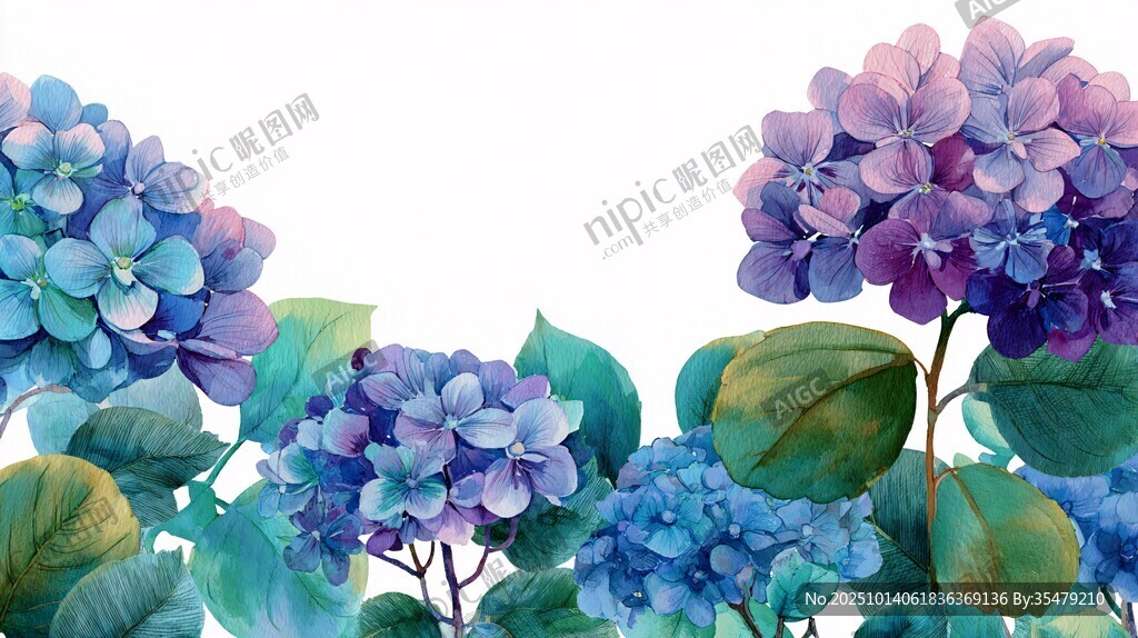 水彩繡球花花卉裝飾圖案