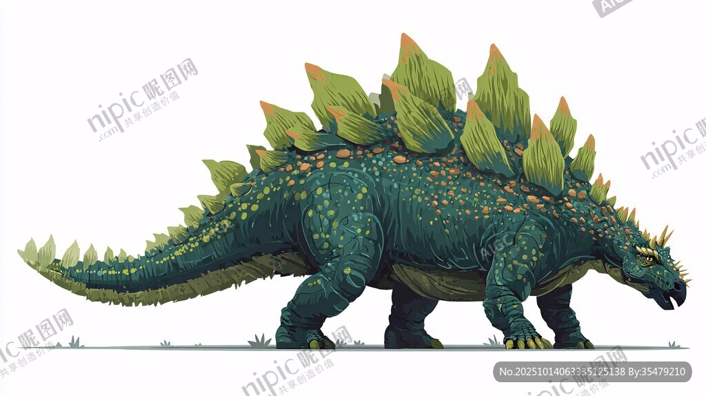 奇幻綠甲劍龍插畫形象