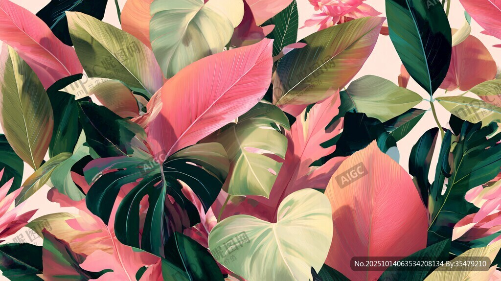 夢幻熱帶植物插畫圖案