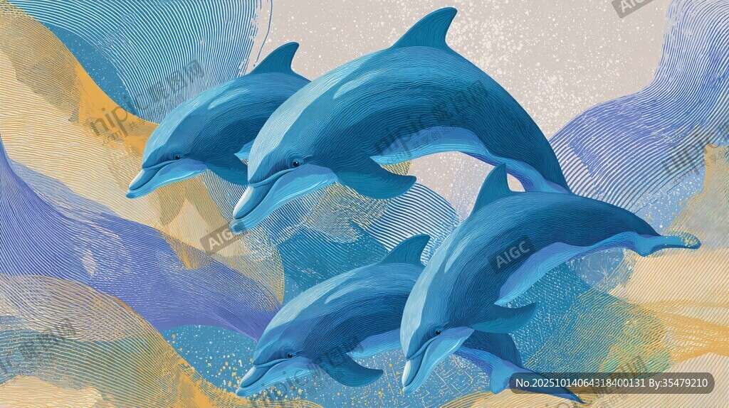躍起的藍(lán)色海豚藝術(shù)插畫