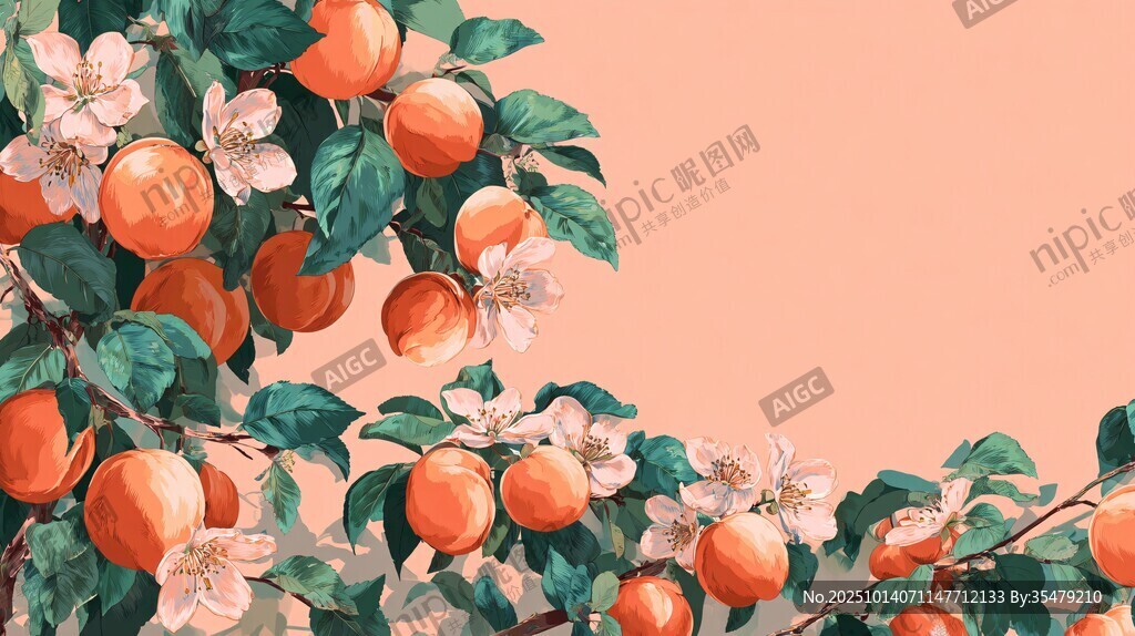 枝頭杏子繁花相依