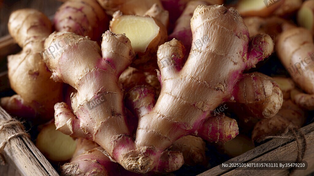 木筐中的新鮮生姜