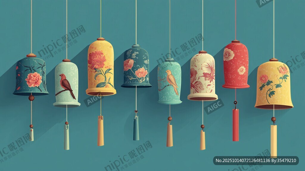 中式花鳥圖案風(fēng)鈴掛飾