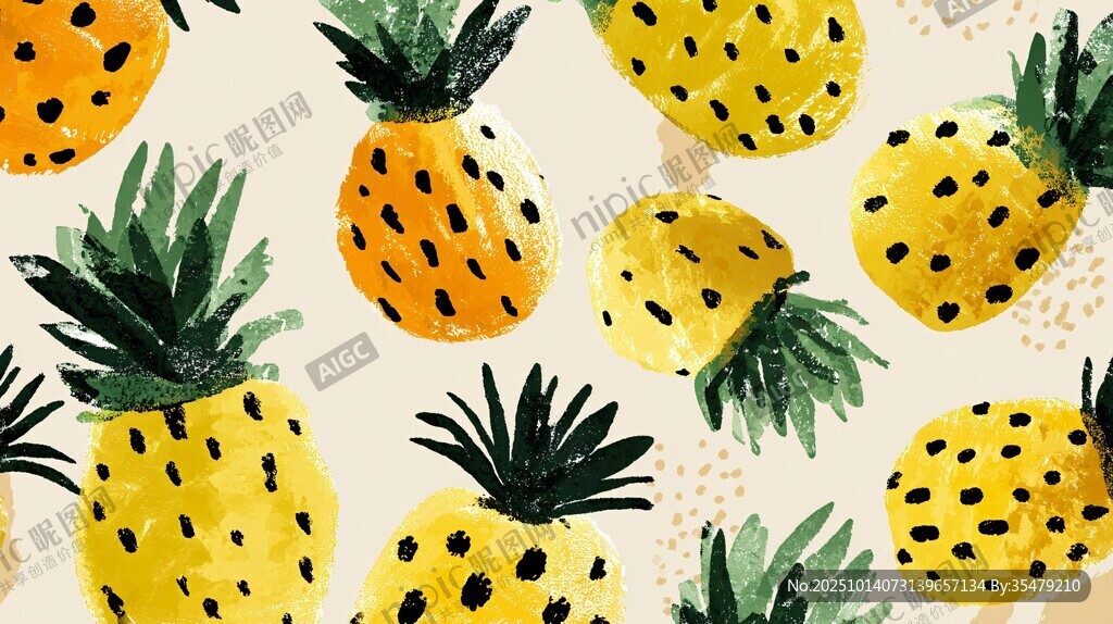 水彩風菠蘿圖案背景圖