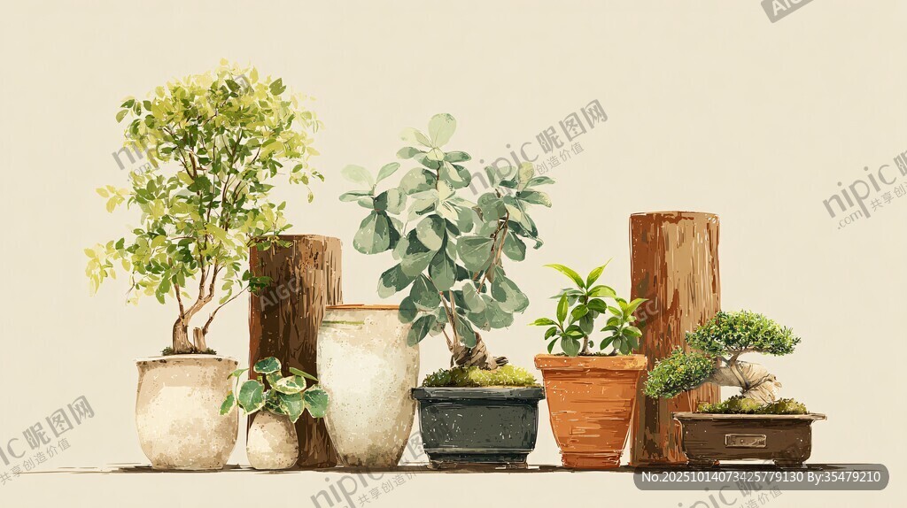 多樣盆栽組合展現(xiàn)自然之美