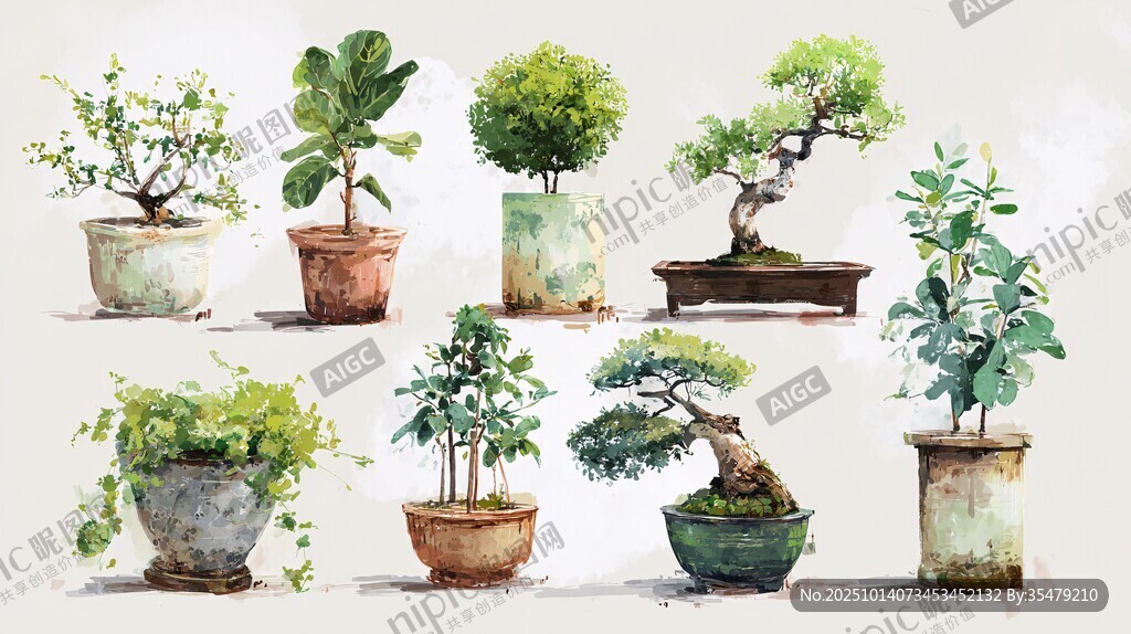 多彩盆栽水彩繪藝術(shù)展示