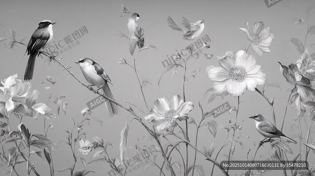 花鳥黑白繪景