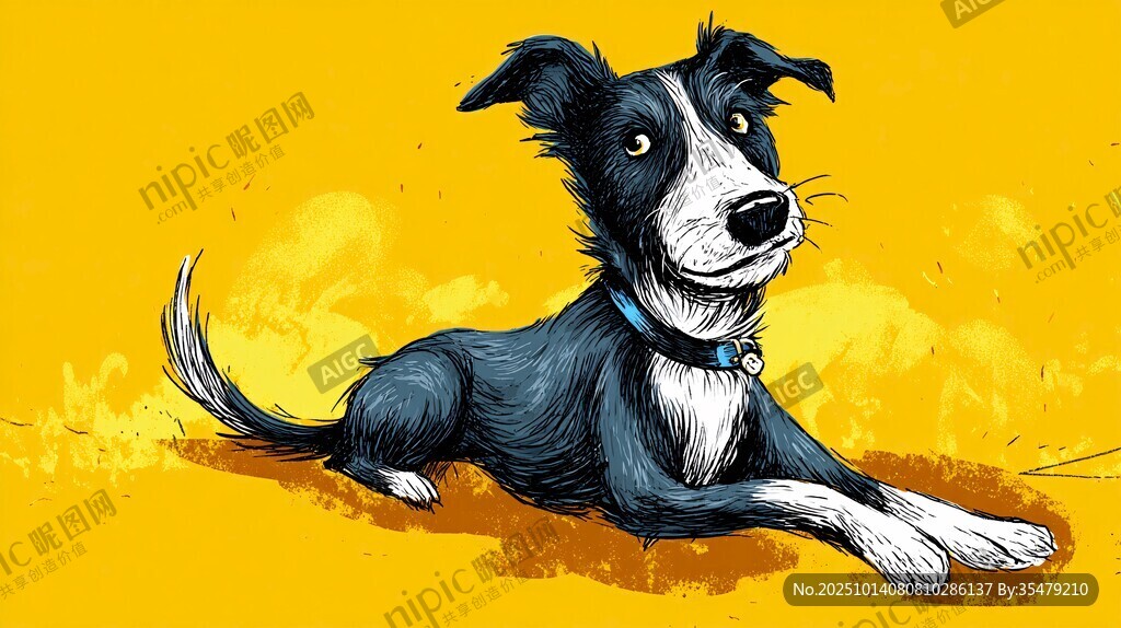 趴著的可愛(ài)黑白邊牧犬
