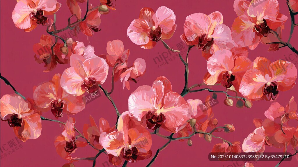 粉色蝴蝶蘭花卉藝術(shù)插畫