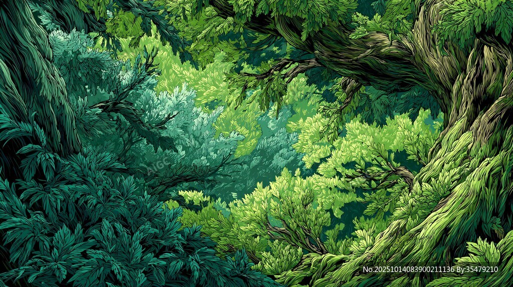 奇幻茂密的森林景象