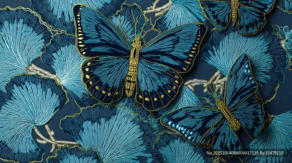 藍(lán)蝶銀杏葉刺繡精美圖案
