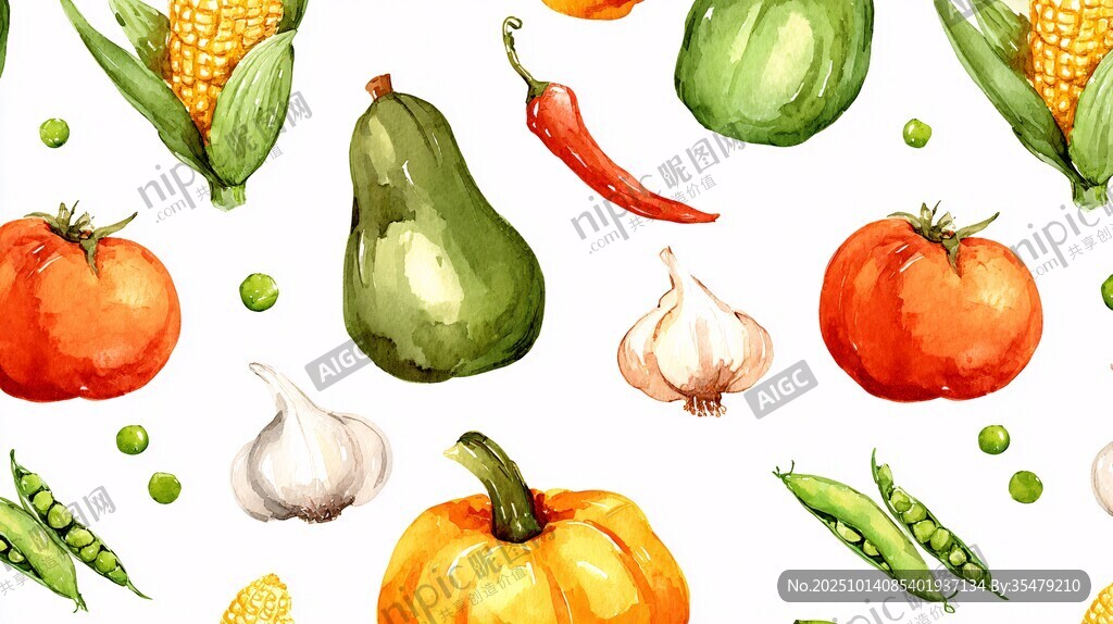 水彩繪多彩新鮮蔬菜圖案