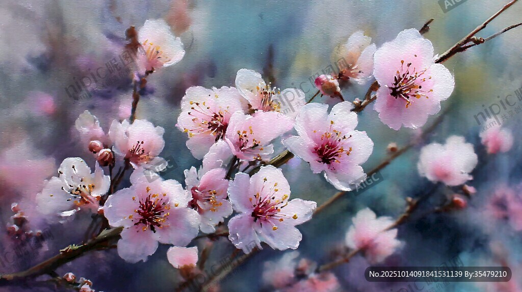 春日綻放的粉嫩桃花枝