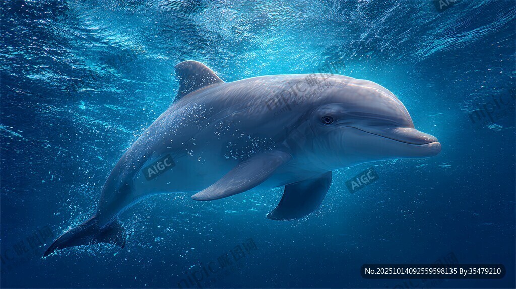 海豚在藍色海洋中優(yōu)雅游動