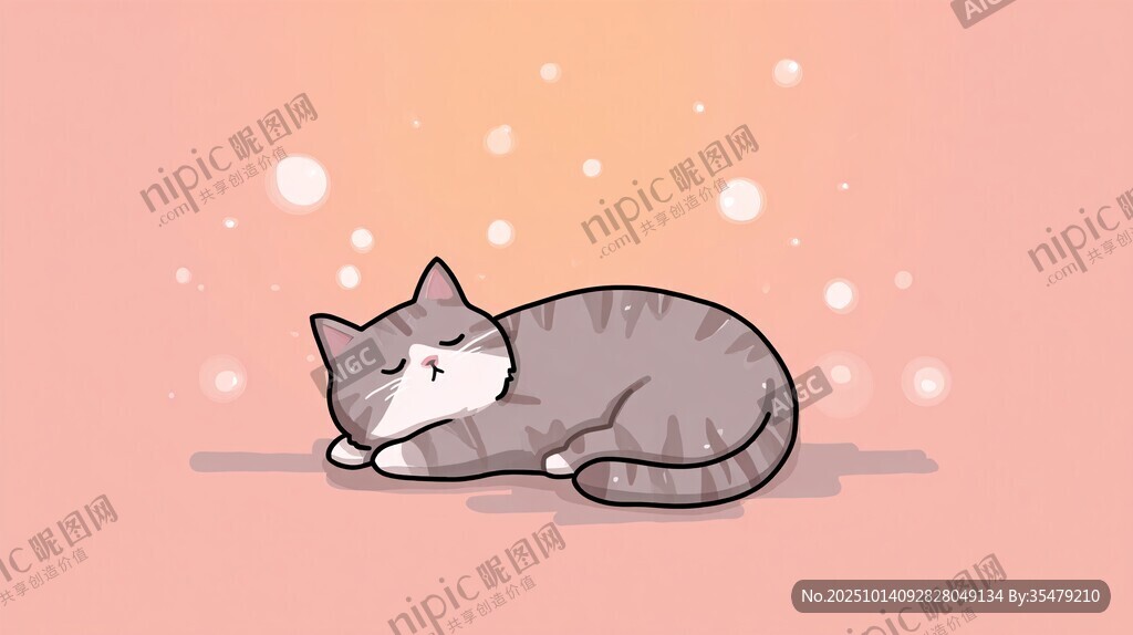 熟睡的可愛貓咪插畫