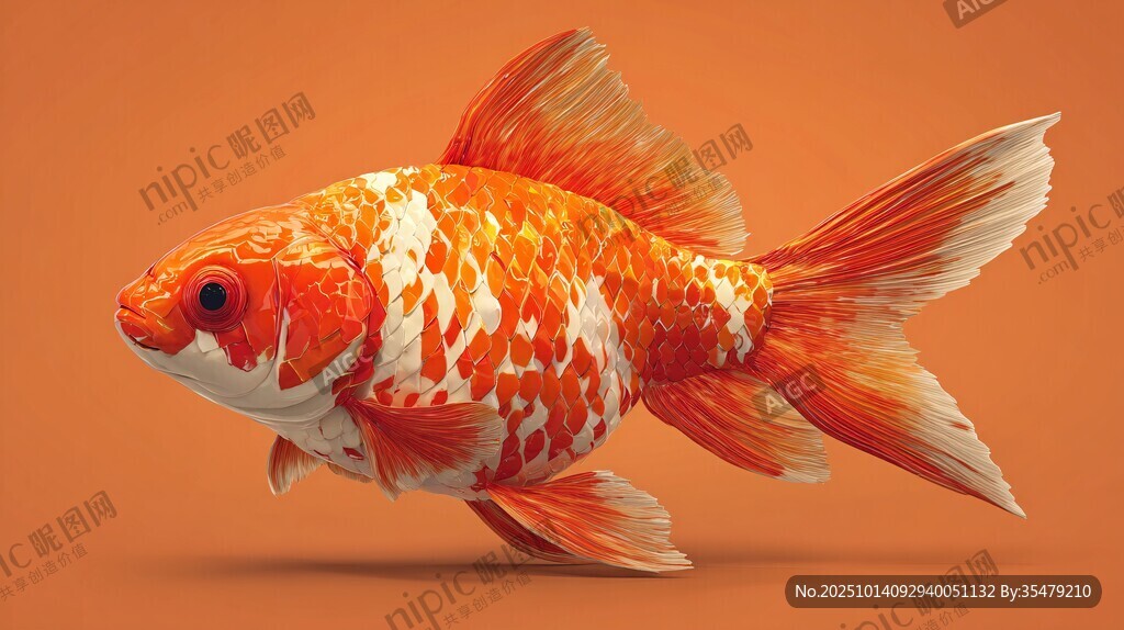 橙白相間優(yōu)雅金魚特寫