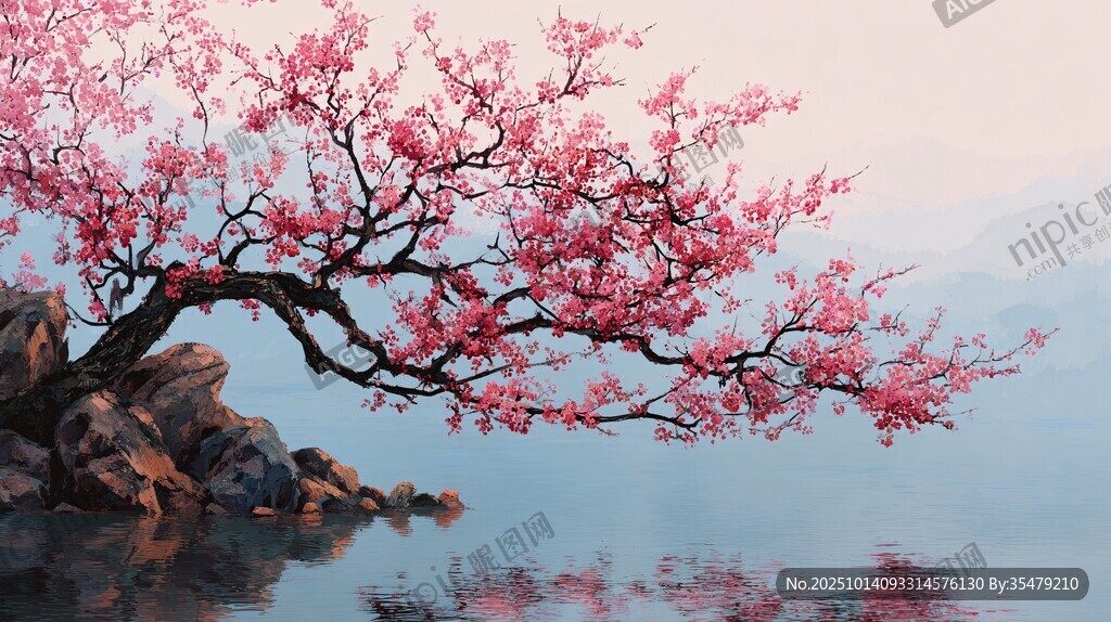 湖畔繁花樹 春日好景致