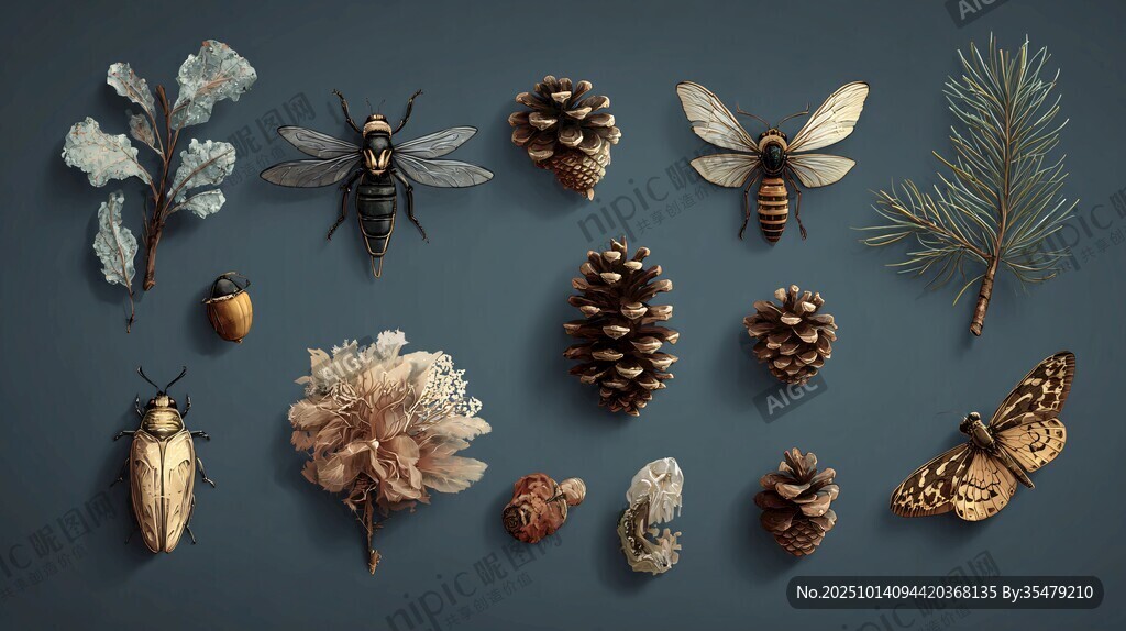 自然標(biāo)本 昆蟲與植物集合