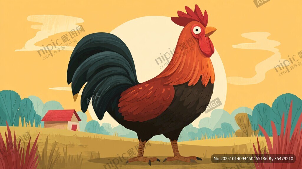 田園中的雄姿英發(fā)大公雞