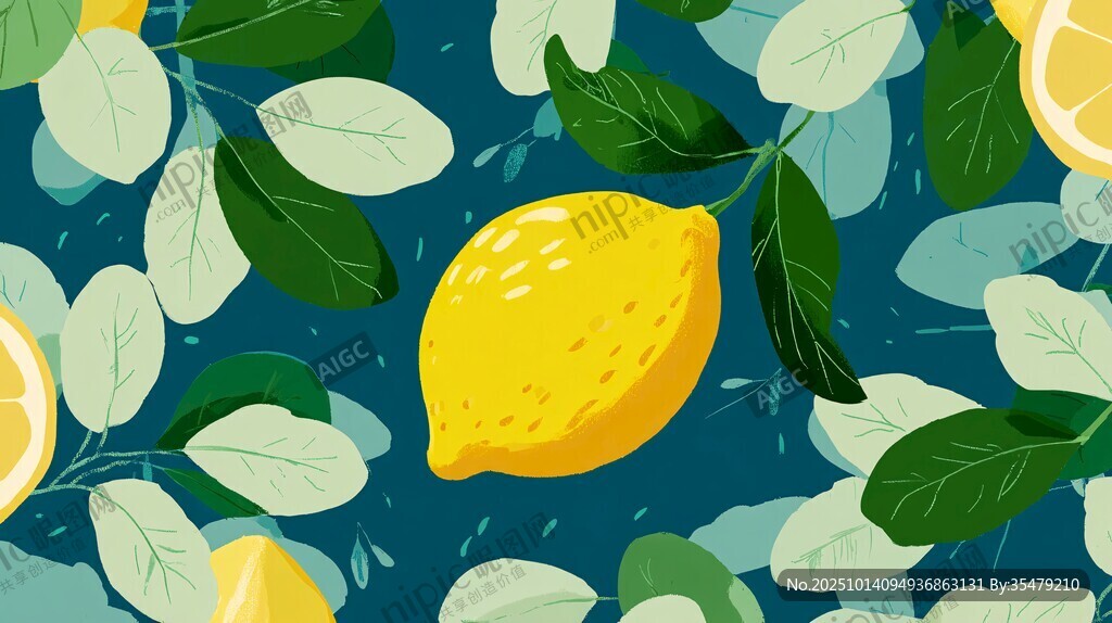 清新檸檬綠葉插畫圖案