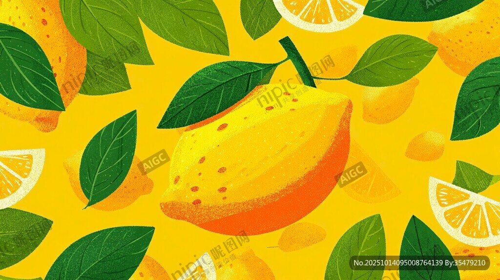 清新檸檬葉果插畫圖案
