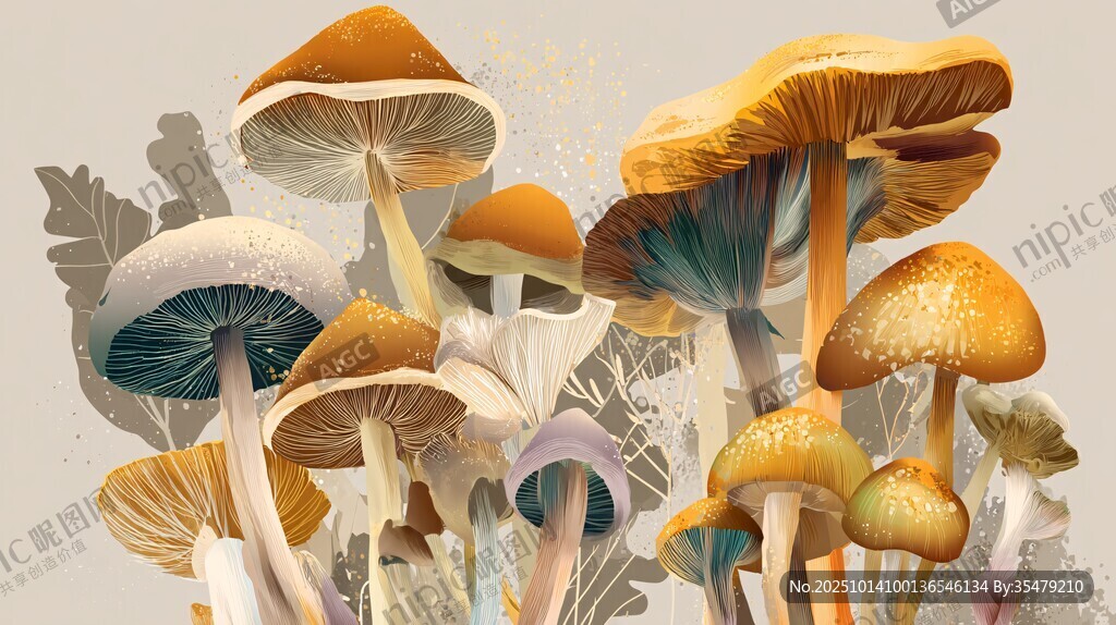 夢幻蘑菇群插畫