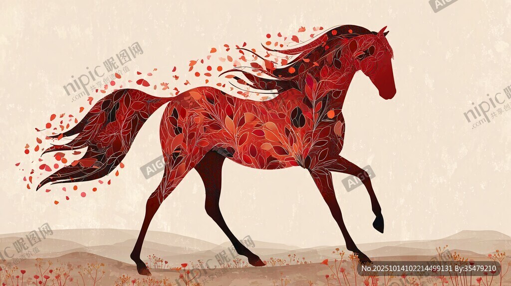 紅彩奔馬圖