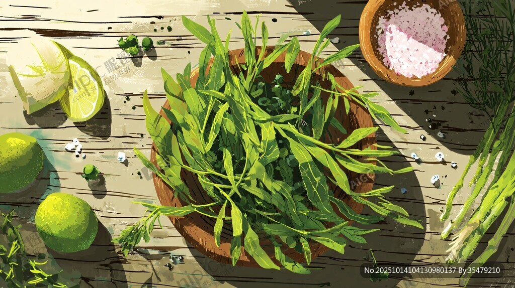 新鮮香草與調(diào)味食材組合