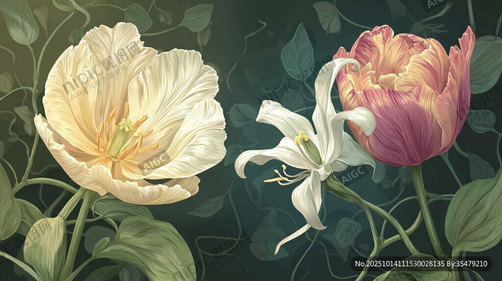 郁金香與百合花的優(yōu)雅景致