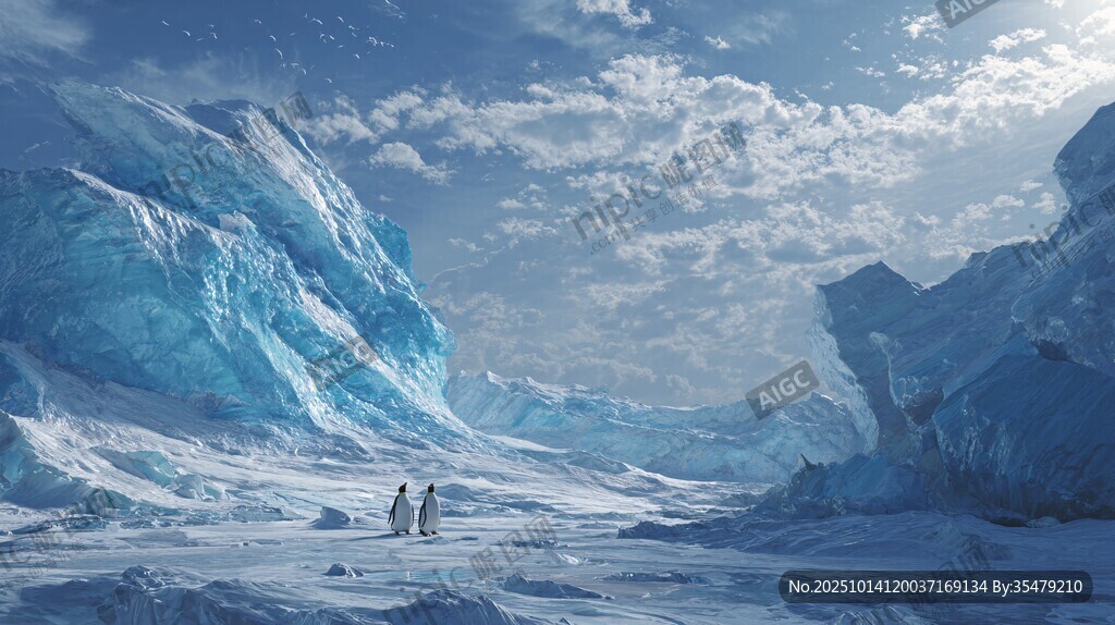 冰川上的企鵝漫步美景