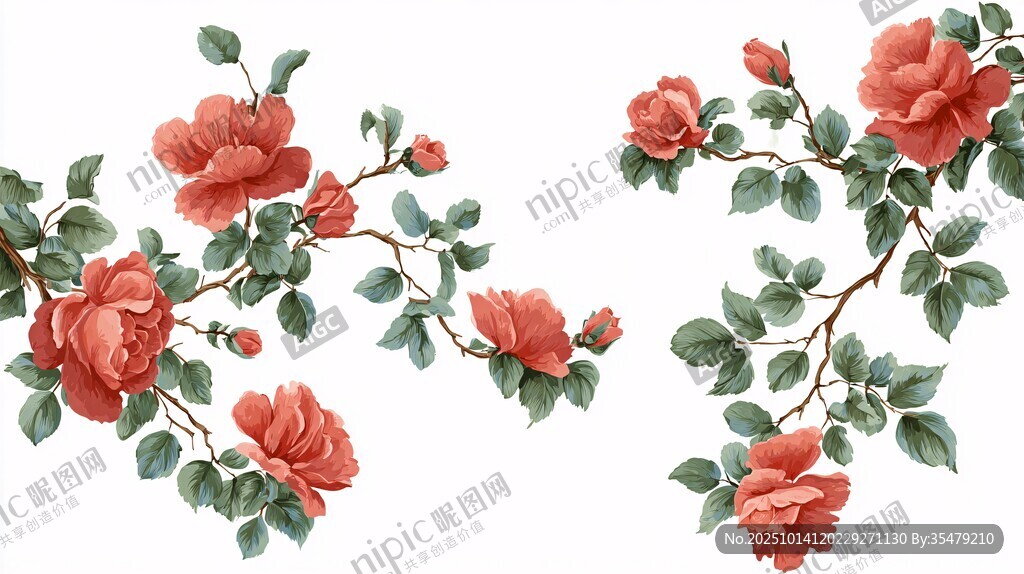 復(fù)古風(fēng)紅玫瑰花卉圖案