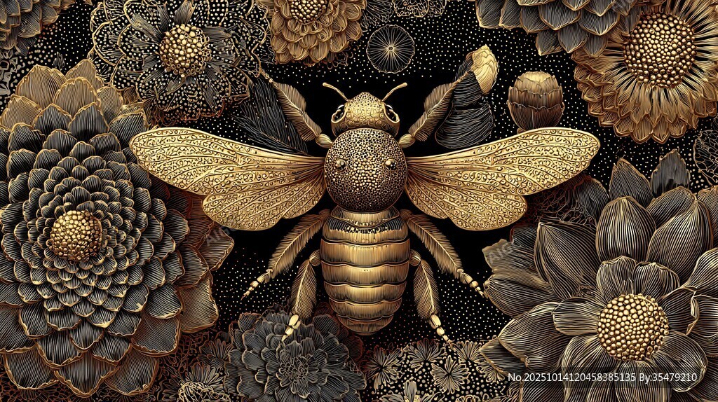 金色蜜蜂置身繁花之中