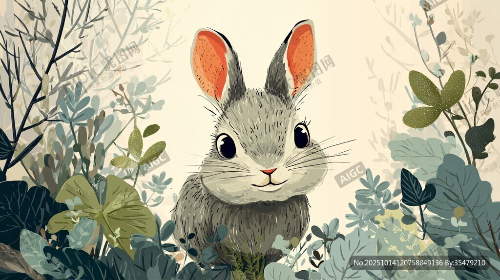 森林中的可愛灰兔