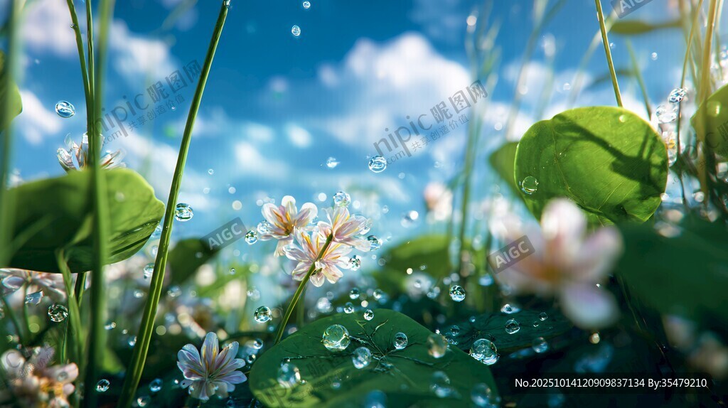 春日花草間的晶瑩露珠