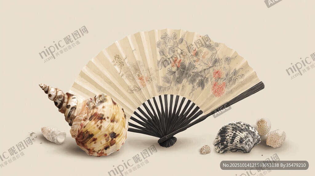 折扇與貝殼的雅致組合