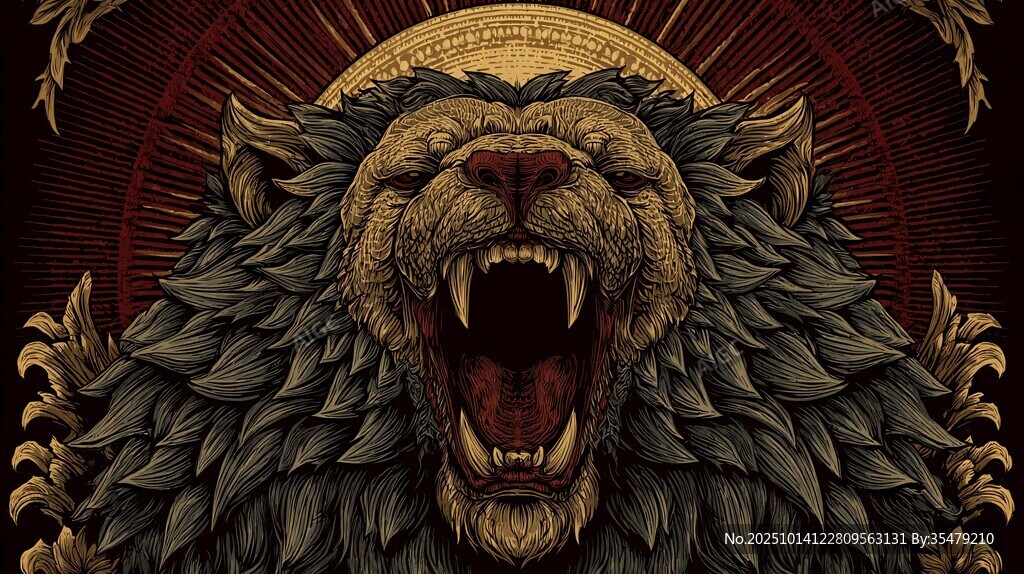 咆哮雄獅的神秘藝術(shù)圖騰