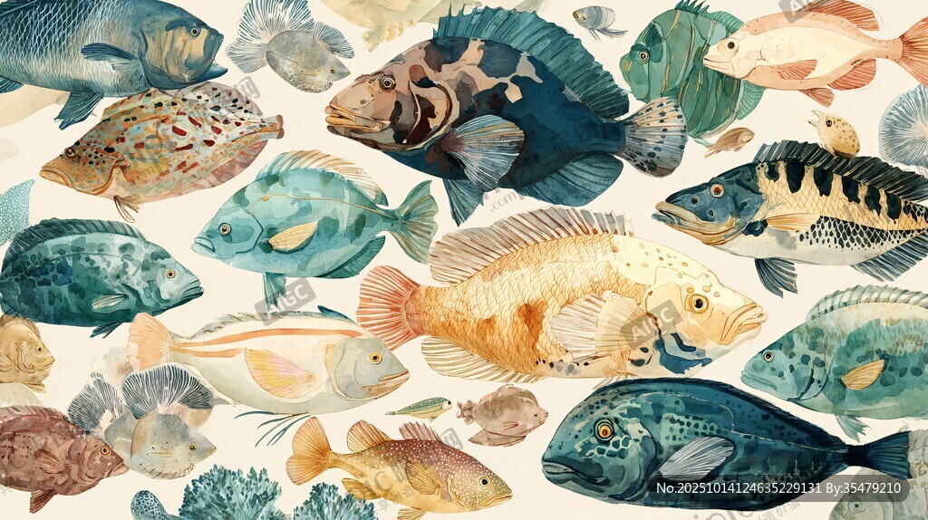 多彩海洋魚(yú)類(lèi)插畫(huà)集合