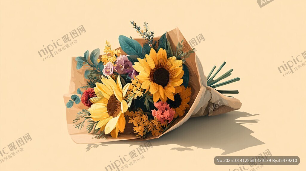 多彩向日葵花束插畫(huà)
