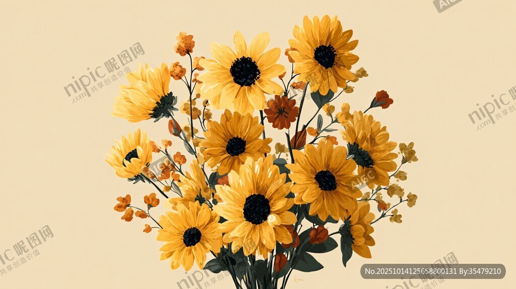 明亮向日葵花束的美麗瞬間