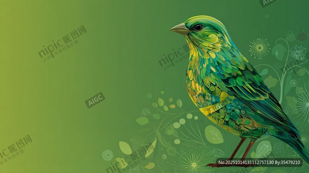 綠色花鳥(niǎo)插畫(huà) 清新自然風(fēng)