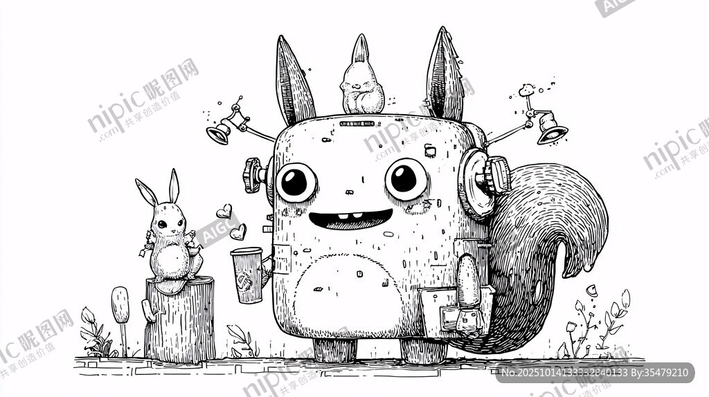 可愛機器生物與小動物相伴