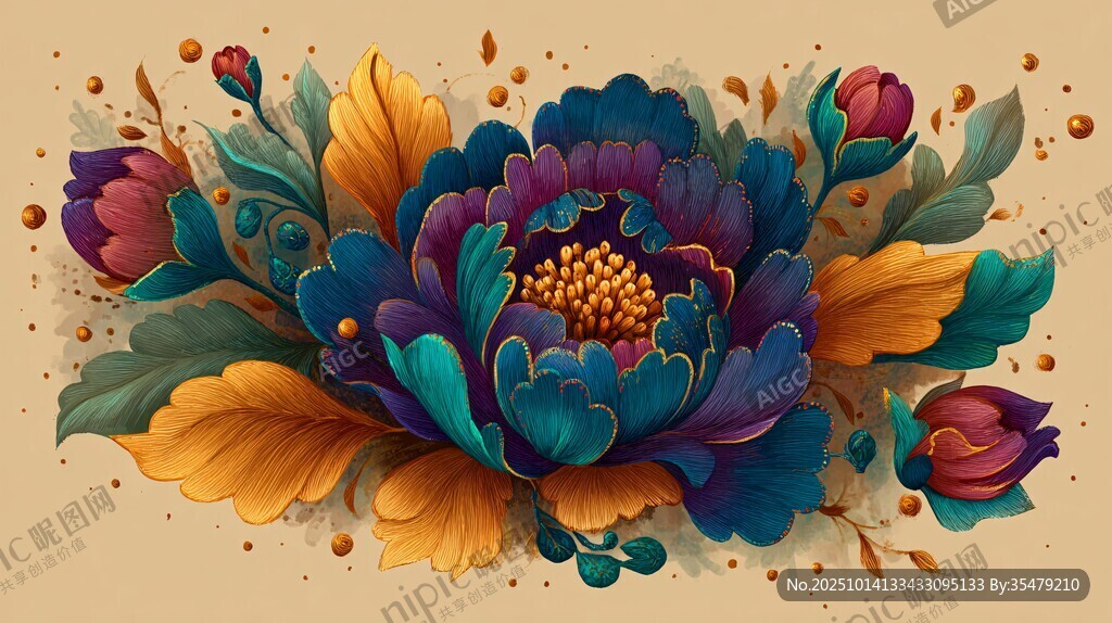 絢麗多彩花卉插畫
