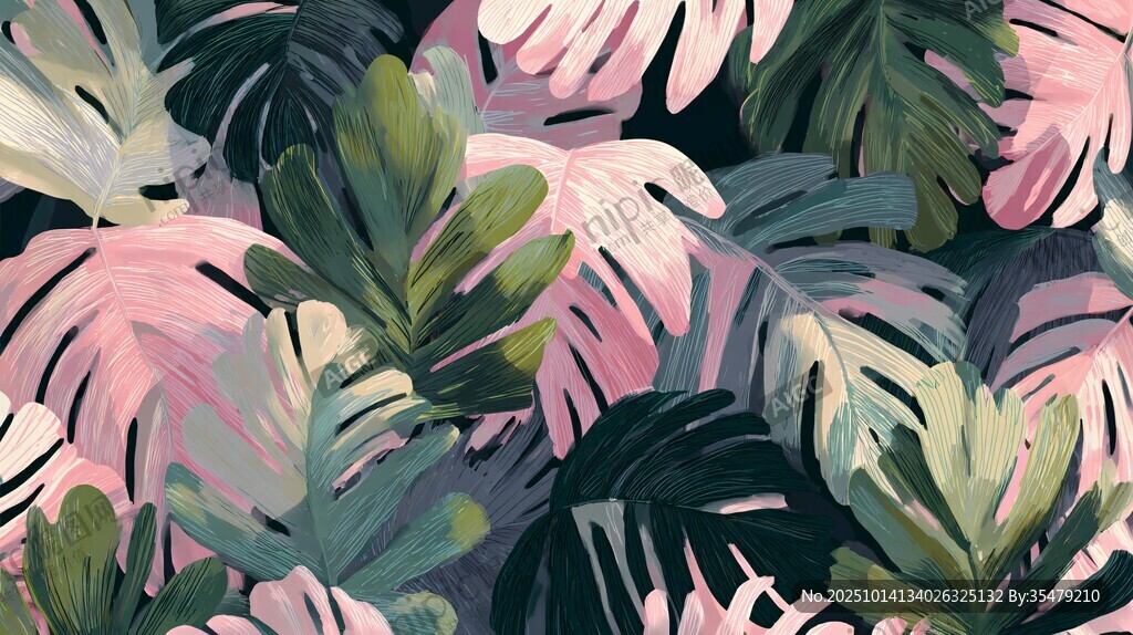 熱帶夢幻植物葉圖案背景