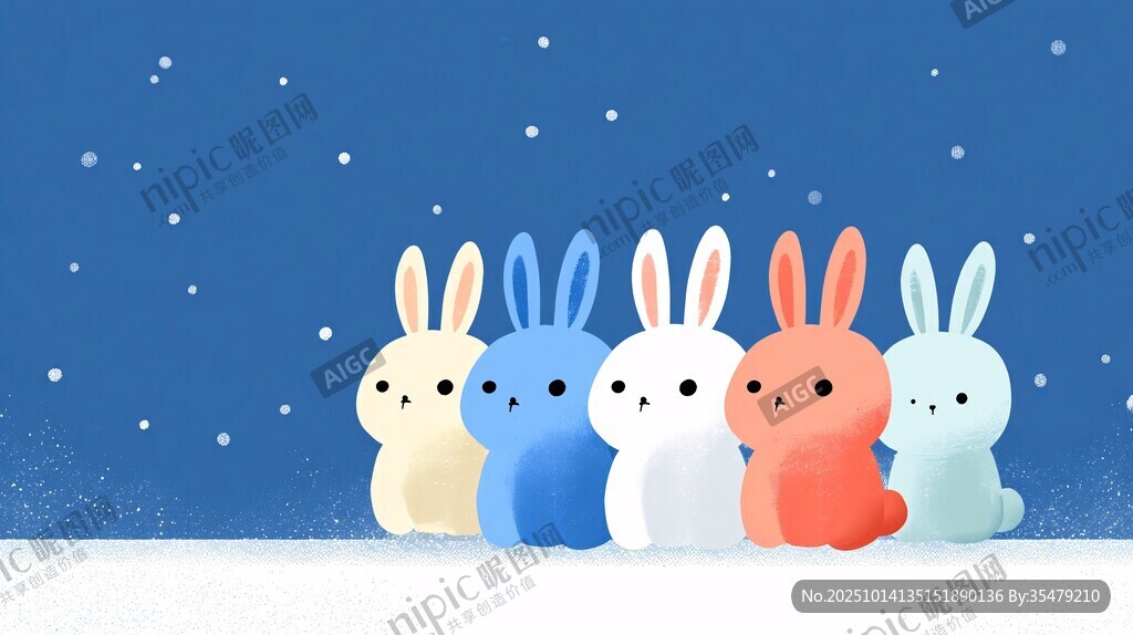 雪地中的多彩可愛兔子們