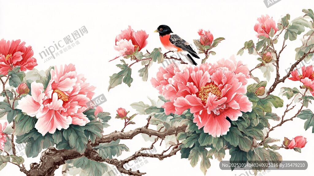 牡丹枝頭鳥
