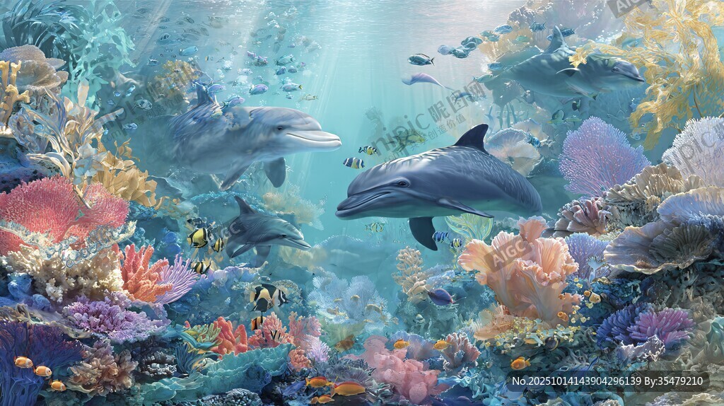 夢(mèng)幻海底世界的海豚嬉戲