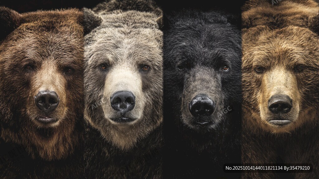 四熊并列特寫展現(xiàn)野性魅力