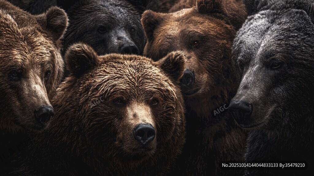 熊群特寫 多樣毛色的熊