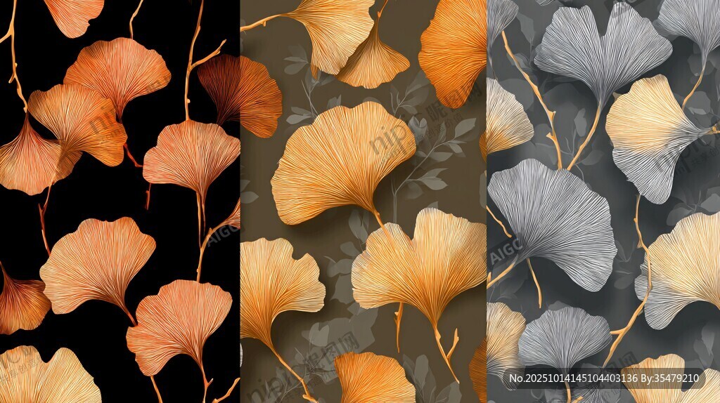 銀杏葉圖案 多樣色彩紋理